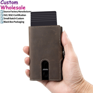 Casekey Hot-selling Slim Minimalist Pop up Crazy Horse Genuine Leather <b>RFID</b> Credit Card Holder Mechanism <b>Wallet</b> <b>for</b> <b>Men</b> Women - Product Image 1
