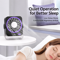 Ventilateur de bureau portable MoonlitGlow en gros, ODM, avec anneau lumineux d'ambiance, cinq vitesses, rechargeable, pour chambre, bureau, voyage