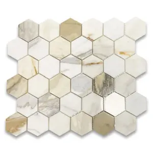 Luxury Calacatta Golden Marble Mosaic Tile Arabescato Corchia Gold Marble Hexagon Mosaic For Home Decor Kitchen Backsplash