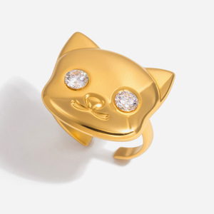 Cartoon <b>Cat</b> Zircon Open <b>Ring</b> For Women Gold Tone Animal Shape Jewelry Gift - Product Image 1