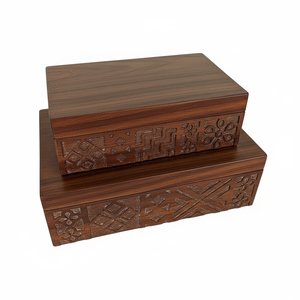 Hand-Carved Decorative Wood <strong>Storage</strong> Box Rustic Whitewashed Finish Rectangular Keepsake <strong>Chest</strong> <strong>with</strong> Geometric Pattern Light Brown - Product Image 2