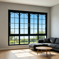 Ventana Corredera de Aluminio con Arco Francés Personalizada de Fábrica, Ventana Decorativa con Rejilla para Casa Residencial o Villa