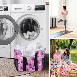 Aloha Collection Hawaii Pink Hibiscus Custom Design Reusable Grocery Standing <b>Extra</b> <b>Large</b> Utility Tote Bag Laundry Basket - Product Image 6