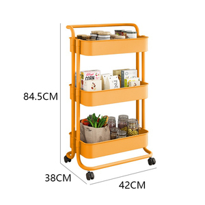 साधारण हल्के प्लास्टिक की टोकरी भंडारण आयोजक मंजिल खड़ी बहुउद्देश्यीय ट्रॉली तीन टियर अलमारियों ट्रॉली गाड़ी - Product Image 6