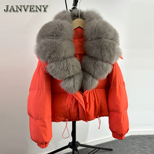 JANVENY Piumino Invernale 2024 da <span class=keywords><strong>Donna</strong></span> Corto e Ampio con Cappuccio in Vera Pelliccia di Volpe Naturale Extra Large e Calda Imbottitura in Piumino d'Anatra Bianca - Product Image 4
