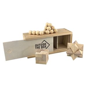 Rompecabezas de madera 3 Rompecabezas de madera divertidos en una caja de madera Logotipo personalizado Regalos promocionales PT006 3 en 1 Rompecabezas DE MADERA EN STOCK - Product Image 1