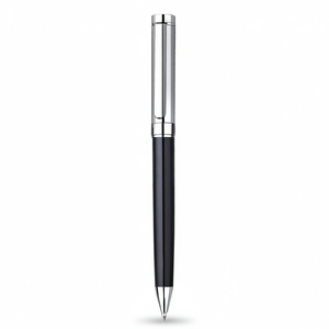 Stylo bille métallique personnalisable avec logo, corps noir brillant effet plume et finition chromée fantaisie, idéal pour offrir - Product Image 2