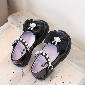 2026 Spring & Autumn Girls' Leather Shoes <b>Kids</b>' Soft Bottom Princess Shoes with Rhinestone Rabbit Design Sweet Lolita Shoes fo - Product Image 2