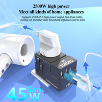 Adaptateur de voyage USB GaN 45W Foxcan International, chargeur universel Type-C avec fonctions PD et QC pour iPhone, compatible avec les appareils électriques internationaux