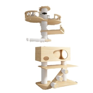 Moderna Torre de Árbol para Gatos de Madera, Mueble Apartamento, Casa para Mascotas con Estructura de Escalada de Piso y Plataforma de Salto, Empacado en Cartón - Product Image 5