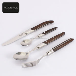 Ensemble de couverts en acier inoxydable de haute qualité, 4 pièces, avec <span class=keywords><strong>manche</strong></span> en <span class=keywords><strong>bois</strong></span>, comprenant un couteau à steak, une <span class=keywords><strong>fourchette</strong></span>, une cuillère, pour la salle à manger à domicile, le restaurant - Product Image 3