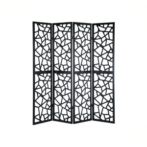 Separador de ambientes plegable de madera DB Giyano de 4 paneles, diseño moderno cortado con láser, color negro, decoración de interiores. - Product Image 1