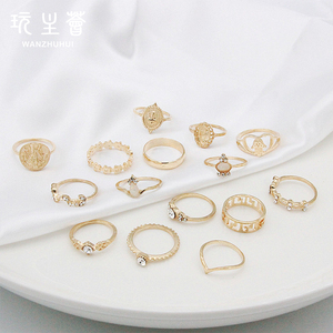 Anillos de moda Vintage baratos para mujer, anillos geométricos de plata con diamantes de circón, conjuntos de joyas elegantes chapadas en oro - Product Image 1