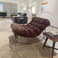 Fauteuil lounge moderne en cuir véritable avec pieds en métal, chaise de détente avec coque en acier inoxydable