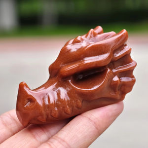 Tête de dragon sculptée en grès doré naturel, polie, artisanat de haute qualité pour la décoration intérieure Feng Shui et la collection de guérison - Product Image 6