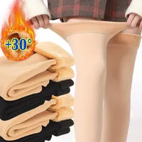 Chaussettes de compression en velours doux et épais pour femmes, chaudes pour l'hiver, en polyester, au-dessus du genou