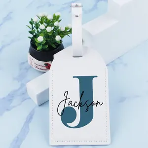 Initiale personnalisée avec nom, étiquette de bagage en cuir, étiquette d'identification de valise, étiquette d'embarquement, cadeau de voyage pour lui - Product Image 6