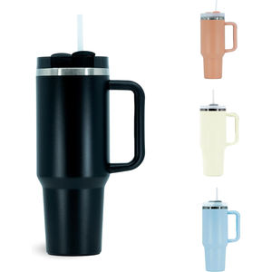 Mug de voyage H2.0 personnalisé avec logo, 30/40 oz, en acier inoxydable, avec poignée et paille, pour l'extérieur - Product Image 1