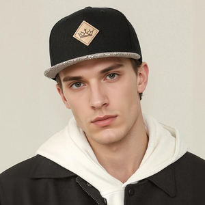 Casquette structurée à 6 panneaux avec logo personnalisé, visière plate, patch en cuir et visière à carreaux, fermeture snapback simple rangée, vente en gros, fabricant - Product Image 3