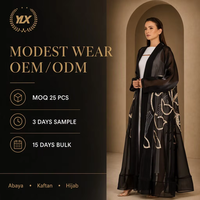 Abaya noire OEM semi-transparente avec motif floral doré, manches longues, pour femmes musulmanes, taille personnalisée