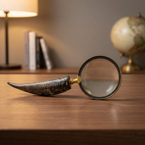 Loupe en métal antique avec poignée en corne, loupe de lecture classique à main, accessoire de bureau décoratif et de collection pour la maison - Product Image 4