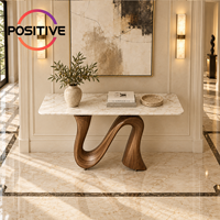 Table console moderne en marbre avec base en bois massif, table d'entrée, table de couloir, table de salon, vente en gros pour hôtels, usines, OEM, ODM