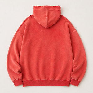 Men's Heavyweight Hoodies Screen Printed <strong>Oodie</strong> Oversized Vintage Oversized Red Acid Wash Distressed Cotton Hoodie - Product Image 3