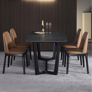 Tavolo di roccia italiano molto semplice piccolo appartamento moderno semplice domestico a forma di V tavolo da pranzo rettangolare di sabbia nera - Product Image 4