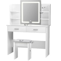 Table de toilette moderne en MDF au design simple avec miroir, tiroirs et tabouret de maquillage pour usage domestique