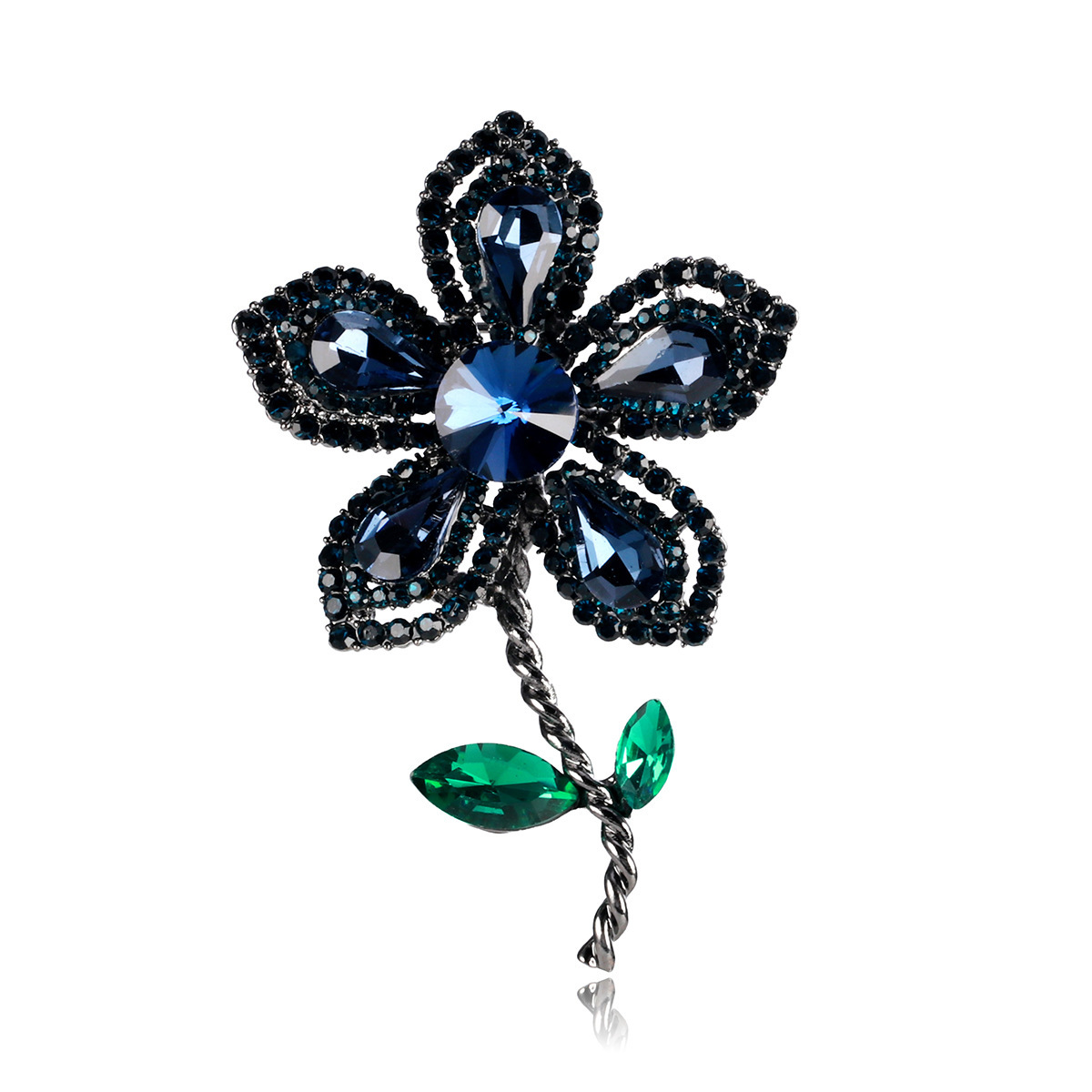 Broche Fleur Strass Cristal Doré - Style Vintage élégant, Grande Taille, Neuve