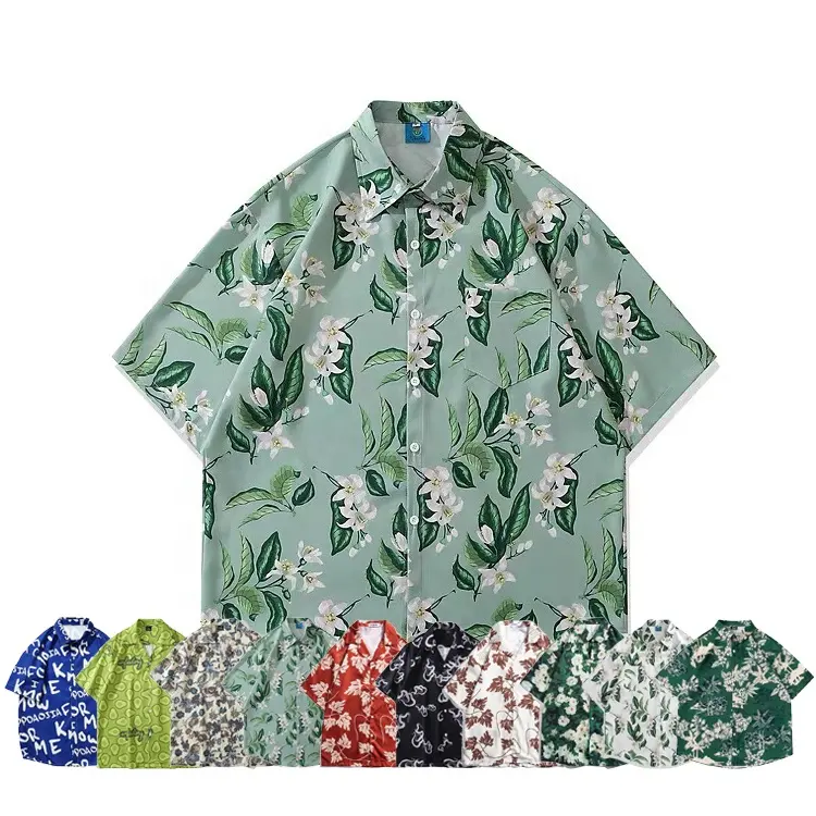 Camisa de praia casual de fundo redondo para homens, camisa de poliéster respirável personalizada de alta qualidade para praia