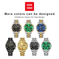 Jam Tangan Quartz Pria Multifungsi OEM 2870 Tahan Air Kronograf Luminosos Analog Mewah Crescent Steel Tiga Mata