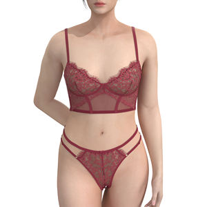 Benutzer definierte Damen Satin BH und Slip Set Hot Sexy Stickerei Dessous für Damen - Product Image 4