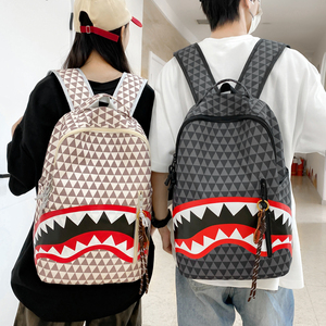 Modisches geometrisches Muster für Hai Mund Design Rucksack für Paare Trendy Casual School Reisetasche Reiß verschluss für Jugendliche - Product Image 6