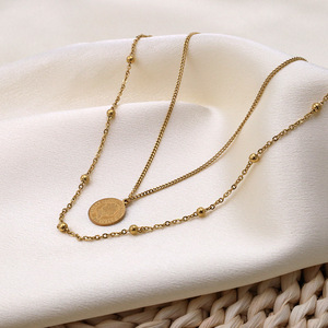 French Style Double Layer Necklace Gold Coin Pendant Zinc Alloy Chain Fashion Jewelry for Women - Product Image 1