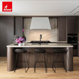 Meubles de cuisine complets Alland de style européen en chêne foncé avec évier <span class=keywords><strong>et</strong></span> cuisinière, îlot de cuisine en marbre pour villa - Product Image 2