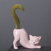 L Dessin Animé Chat Pot De Fleur Vase Mignon Chat Queue Succulente Pot De Plantation En Porcelaine Vase De Fleur Pot De Fleurs Décoration De La Maison Accessoires