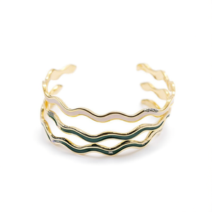 Nojioe Gold Plated Cuff <b>Bracelet</b> <b>Set</b> Wavy Design Trendy Alloy Jewelry Unisex Fashion Bangle 3 Piece Stackable <b>Bracelets</b> - Product Image 1