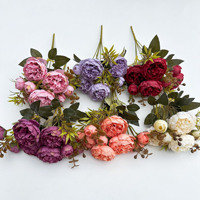 1507 Vente en gros de fleurs de pivoine artificielles en soie de haute qualité à 6 têtes pour la décoration de mariage, de fête et d'intérieur