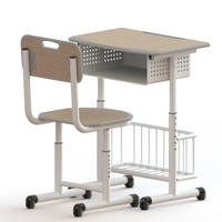 Ensemble de bureau et de chaise d'étudiant pliable moderne durable et élégant pour le bureau à domicile, l'école et l'hôpital en bois, métal et PP