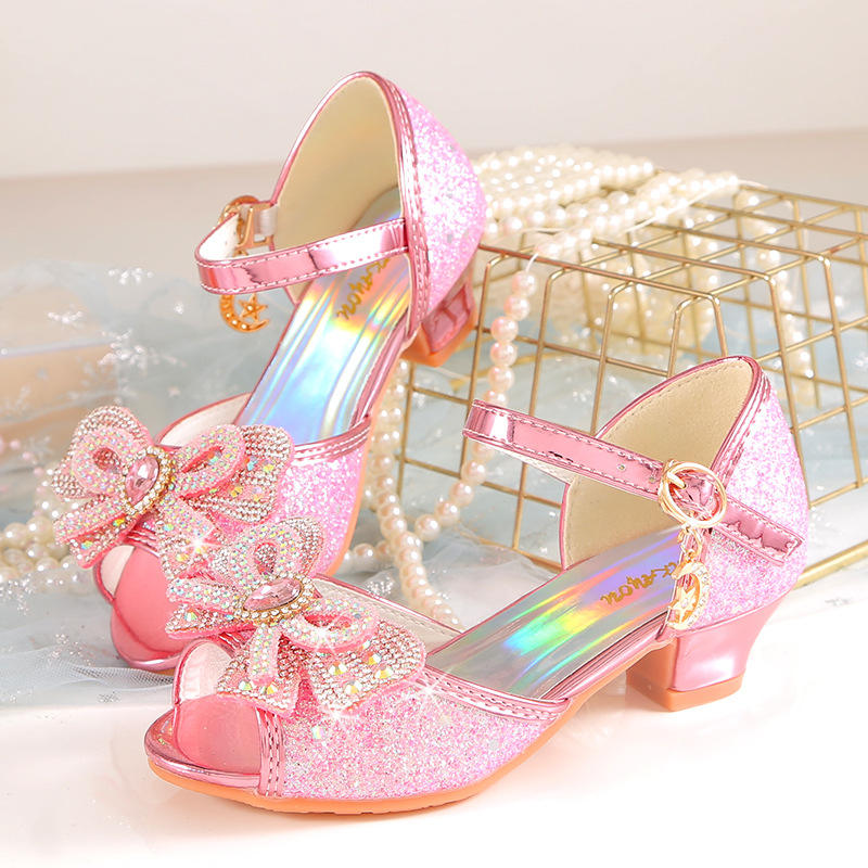 Party Shoes Girls Pink Sparkly Wedges Princess Girls Sandals Kid