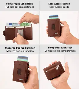 Vintage Classic Real Cow Leather Card Holder Rfid Business Pop Up Case Mini Smart Air Tag Leather Wallet For Men