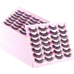 Faux cils synthétiques en vison, effet volumineux, colorés, personnalisés, effet œil de chat, bande complète, épaisseur 0,07 mm, longueur 20 mm, plateau rose - Product Image 4