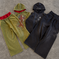 Survêtement Homme Personnalisé 100% Coton Lavé Effet Vieilli Imprimé et Déchiré, Style Streetwear, Fabricant OEM, Vente en Gros, Commande en Gros