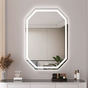 24x36 Inch LED Bathroom Mirror With Wood Frame – Octagon Anti-Fog Lighted Mirror, 3-Color Dimmable, Black