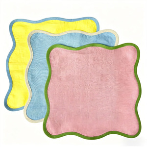 Serviettes carrées personnalisées en lin pur, bord brodé, blocs <span class=keywords><strong>de</strong></span> couleur, sets <span class=keywords><strong>de</strong></span> <span class=keywords><strong>table</strong></span> circulaires classiques pour la maison - Product Image 1