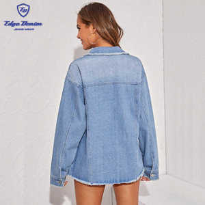 Venta caliente de color personalizado deshilachado de vaquera de manga larga novio camionero chaqueta <span class=keywords><strong>Mujer</strong></span> - Product Image 4