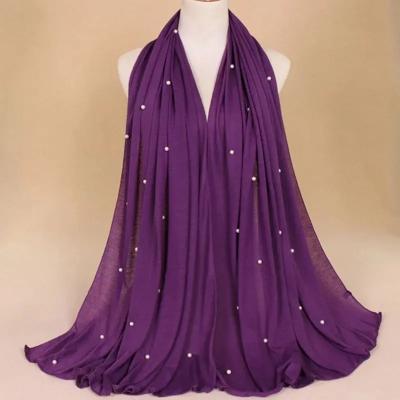 Jersey de algodón con diseño de perlas, jersey de mujer musulmana, hijab elástico, bufanda suave, jersey de mujer Tudung, hijab