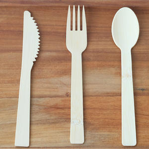 Cubiertos Desechables Ecológicos de 170 mm, Cuchara, Tenedor y <span class=keywords><strong>Cuchillo</strong></span> de Viaje, Logotipo Personalizado, Biodegradables, Juego de Cubiertos con Empaque de Bambú Kraft para Fiestas - Product Image 1