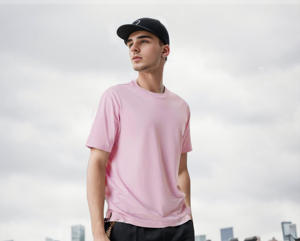เสื้อยืดผู้ชายสีชมพูล้วน ผ้าฝ้าย แขนสั้น คอกลม ทรงปกติ สีพื้น ผ้าถักลำลอง - Product Image 5